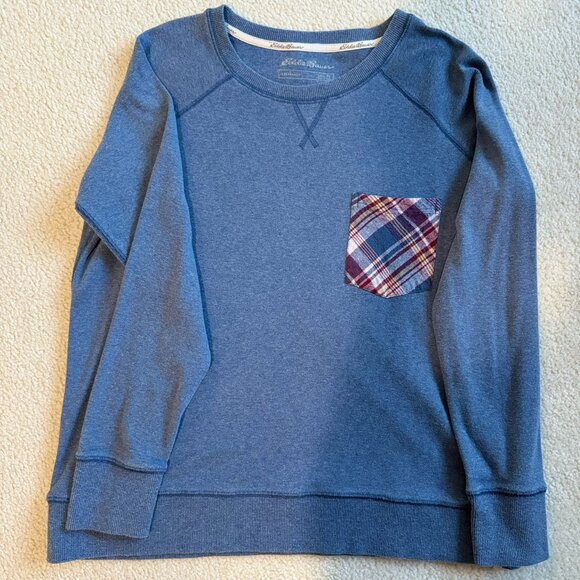 Eddie Bauer blue, plaid pocket sweatshirt in PL - Picture 1 of 5